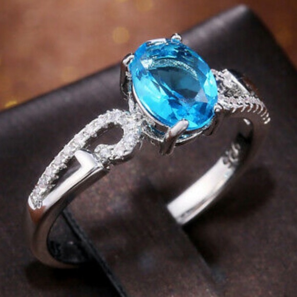New S925 Sterling Silver Ring Oval Cut Aquamarine - Picture 5 of 8